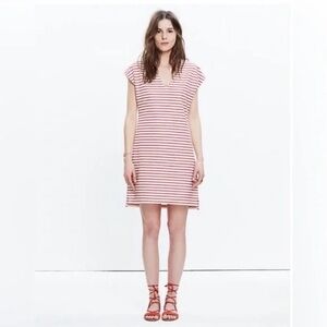Madewell Vacances Shift Dress Red & Cream Striped V-neck Sleeveless